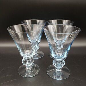 Seneca Ingrid Blue Hand Blown Crystal Water Goblets Drinking Glasses Set of 4